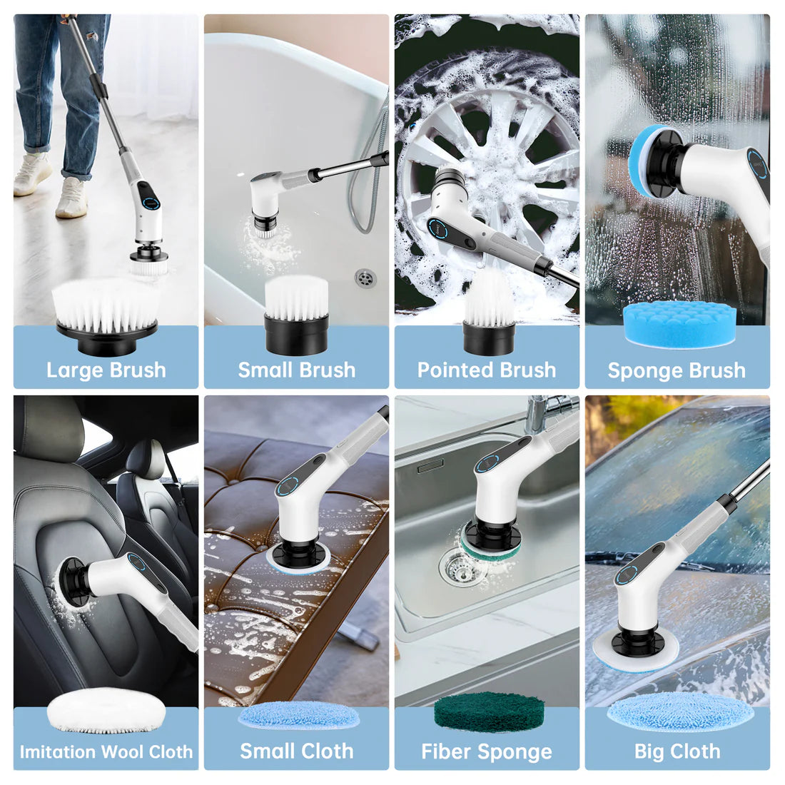 Furlo All-in-One Electric Spin Scrubber – 9-in-1 Cordless Power Scrubber with 8 Brush Heads & Extendable Handle