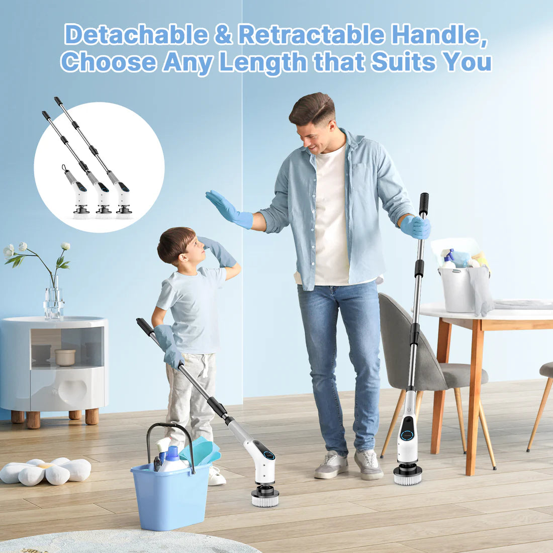 Furlo All-in-One Electric Spin Scrubber – 9-in-1 Cordless Power Scrubber with 8 Brush Heads & Extendable Handle