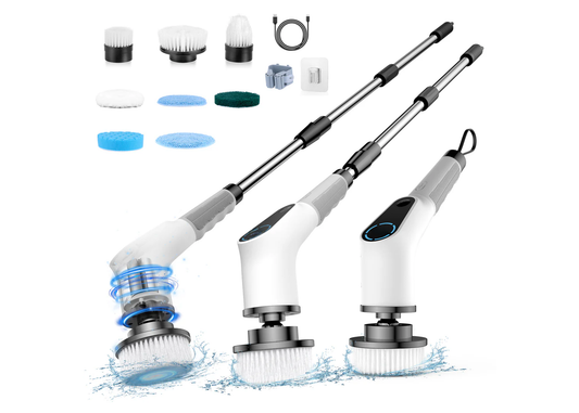 Furlo All-in-One Electric Spin Scrubber – 9-in-1 Cordless Power Scrubber with 8 Brush Heads & Extendable Handle